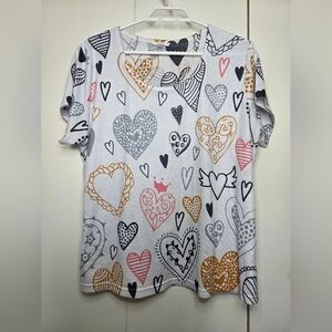 Milano Heart Pattern Short Sleeve Tee - White, Black, Orange, Pink